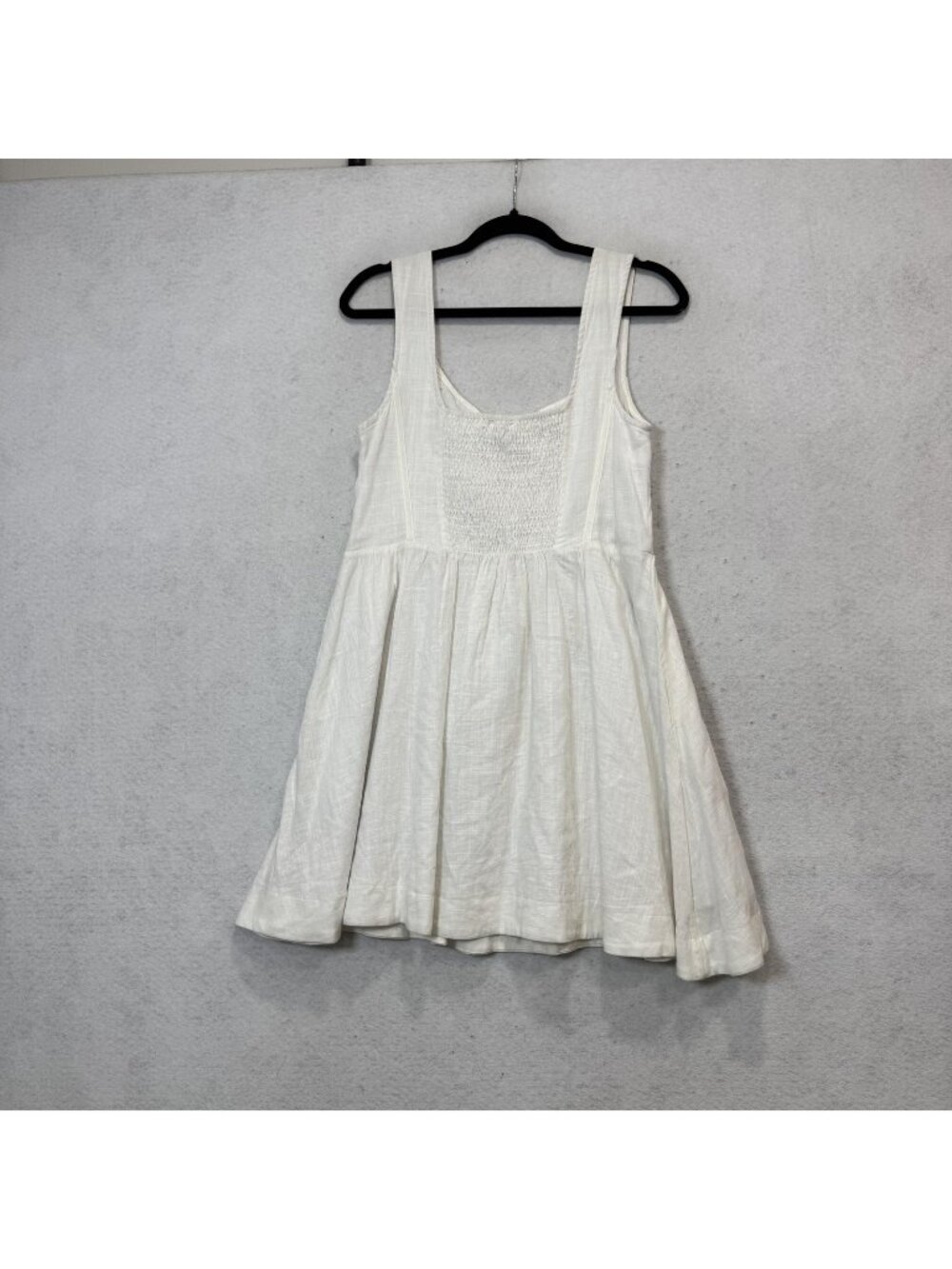 Aureta Dress Womens Medium White Linen Blend Square Neck Fit Flare Mini Sundress